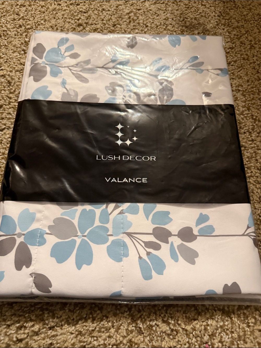 Lush Decor Blue & Gray Floral Valance - Elegant Window Accent